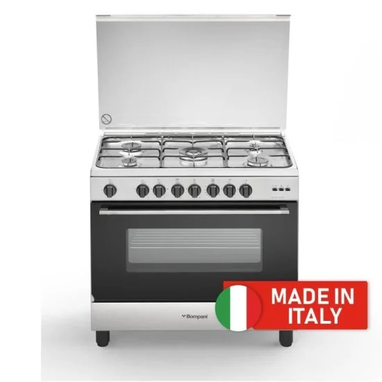 Bompani 90x60 Gas Hob, 5 Burners, Stainless Steel - Silver